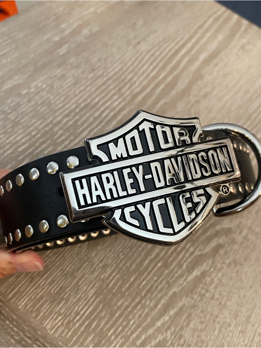 Harley-Davidson Black Leather Studded Belt with Shield Logo Buckle women's 34